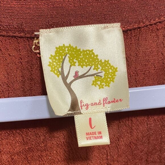 Fig & Flower Anthropologie Rust Embroidered Boho Blouse Size L - Picture 2 of 12